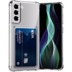 Fibaks Samsung Galaxy S21 Fe Kılıf Kamera Koruma ve Köşe Korumalı Kartlıklı Cüzdanlı Darbe Emici Kapak - Şeffaf