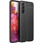 Fibaks Samsung Galaxy S21 Fe Kılıf Rugan Armor Deri Görünümlü Parmak İzi Yapmaz Dayanıklı Niss Silikon Kapak - Siyah