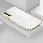 Fibaks Samsung Galaxy S21 Fe Uyumlu Kılıf Parlak Kenarlı Altın Işlemeli Kamera Korumalı Kapak - Beyaz