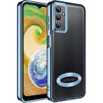 Fibaks Samsung Galaxy S23 Kılıf Kamera Lens Korumalı Şeffaf Renkli Logo Gösteren Parlak Kapak - Mavi