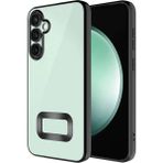 Fibaks Samsung Galaxy S24 Plus Kılıf Logo Gösteren Parlak Kenarlı Kamera Lens Korumalı Şeffaf Omega Silikon Kapak - Siyah - Galaxy S24Plus