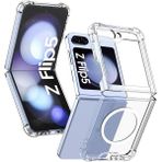 Fibaks Samsung Galaxy Z Flip 5 Kılıf Magsafe Wireless Kablosuz Şarj Destekli Sert Şeffaf Darbe Emici Kapak