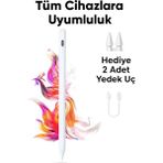 Fibaks (ÜRÜN AÇIKLAMASINI OKUYUN) Dokunmatik Kalem Tüm Cihazlar Tablet Telefon Çizim Yazı Active Stylus Pen - Açık Beyaz