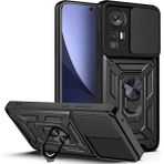 Fibaks Xiaomi Mi 12 Uyumlu Kılıf Kamera Korumalı Sürgülü Yüzüklü Armor Military Tank Zırhlı - Siyah