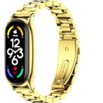 Fibaks Xiaomi Mi Band 3 Kordon Kasalı Paslanmaz Çelik Stainless Steel Baklalı Ayarlanabilir Akıllı Saat Kordonu - Gold