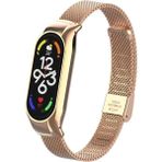 Fibaks Xiaomi Mi Band 7 Uyumlu Paslanmaz Kasa Klipsli Metal Hasır Kordon Kayış Bileklik - Rose