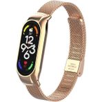 Fibaks Xiaomi Mi Band 8 Uyumlu Paslanmaz Kasa Klipsli Metal Hasır Kordon Kayış Bileklik - Rose