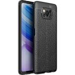 Fibaks Xiaomi Poco X3 Kılıf Rugan Armor Deri Görünümlü Parmak İzi Yapmaz Dayanıklı Niss Silikon Kapak - Siyah