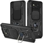 Fibaks Xiaomi Poco X3/x3 Pro Uyumlu Kılıf Kamera Korumalı Sürgülü Yüzüklü Armor Military Tank Zırh - Siyah