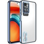 Fibaks Xiaomi Redmi 10 2022 Kılıf Logo Gösteren Parlak Kenarlı Kamera Lens Korumalı Şeffaf Omega Silikon Kapak - Mavi