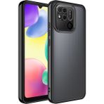 Fibaks Xiaomi Redmi 10C Kılıf Logo Gösteren Parlak Kenarlı Kamera Lens Korumalı Şeffaf Omega Silikon Kapak - Siyah
