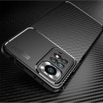 Fibaks Xiaomi Redmi Note 11 Pro Kılıf Rugged Armor Darbe Emici Uzun Ömürlü Dayanıklı Parmak İzi Yapmaz Karbon Tasarım Negro Silikon Kapak - Siyah