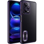 Fibaks Xiaomi Redmi Note 12 Pro 5g Kılıf Logo Gösteren Parlak Kenarlı Kamera Lens Korumalı Şeffaf Omega Silikon Kapak - Derin Mor
