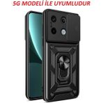 Fibaks Xiaomi Redmi Note 13 Pro 5g Kılıf Kamera Korumalı Sürgülü Yüzüklü Armor Military Tank Koruyucu Kapak - Siyah