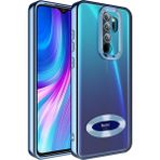 Fibaks Xiaomi Redmi Note 8 Pro Kılıf Logo Gösteren Parlak Kenarlı Kamera Lens Korumalı Şeffaf Omega Silikon Kapak - Mavi