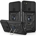 Fibaks Xiaomi Redmi Note 8 Uyumlu Kılıf Kamera Korumalı Sürgülü Yüzüklü Armor Military Tank Zırh - Siyah