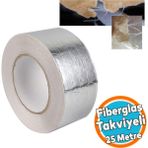 Fiberglas Lif Takviyeli Yapışkanlı Alüminyum Folyo Bant 72 mm x 25 Metre Yanmaz Soba Borusu Bandı - Gümüş - 1