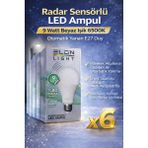 Fiberliz Radar Sensörlü LED Ampul 9 Watt Beyaz Işık 6500K Otomatik Yanan E27 Duy 6 Adet