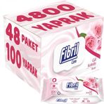 Fibril 100 Yaprak Gül Plastik Kapaklı 48'li Set 4800 Yaprak Islak Havlu Mendil