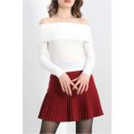 Fibula Butik Yarım Pliseli Kısa Astarsız Etek - Bordo - 42