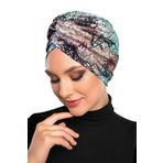 fidan bone Batikli Model Desenli Çapraz Ve Bant Detaylı Astarlı Hazır Türban Tesettür Havuz Bonesi