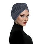 fidan bone Çapraz Plise Bantlı Astarlı Koyu Gri Hazır Türban Tesettür Havuz Bonesi