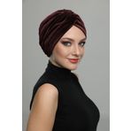 fidan bone Kadife Çapraz Kahve Hazır Türban Tesettür Bone