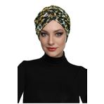 fidan bone Savanna Chic Desenli Çapraz Ve Bant Detaylı Astarlı Hazır Türban Tesettür Havuz Bonesi