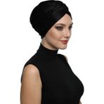 Fidan Bone Simli Çapraz Astarlı Siyah Hazır Türban Tesettür Bone