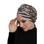 fidan bone Zebra Luxe Desenli Çapraz Ve Bant Detaylı Astarlı Hazır Türban Tesettür Havuz Bonesi