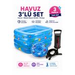 Fidan oyuncak 140x100x70 cm Şişme Çocuk Havuzu ve Bebek Boyun Simidi Seti Pompa Hediyeli ( Mavi )