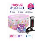 Fidan oyuncak 140x100x70 cm Şişme Çocuk Havuzu ve Bebek Boyun Simidi Seti Pompa Hediyeli ( Pembe )