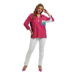Fierte Kadın Büyük Beden Sweatshirt Lm17060 Polo Yaka Uzun Kol FUŞYA 46