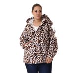 Fierte RG9781 Peluş Kürk Kapüşon Astarlı Büyük Beden Beyaz Kadın Mont