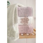 Fiesta %100 Pamuk Penye 3D Naturel Aplikeli 50X90 4 Lü Kutulu Havlu Seti - Pembe - Toz Pembe - Beyaz