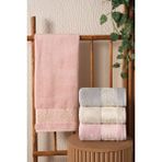 Fiesta %100 Penye Pamuklu Kort Nakışlı 50X90 4 Lü Kutulu El Yüz Havlusu - 50 x 90 cm - Koyu Gri - Gri - Bej