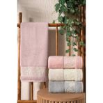 Fiesta %100 Penye Pamuklu Kort Nakışlı 50X90 4 Lü Kutulu El Yüz Havlusu - 50 x 90 cm - Koyu Yeşil - Koyu Gri - Beyaz