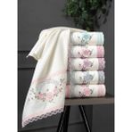 Fiesta Alya Kadife 3D Nakışlı Bukle Beyaz 6 Adet El Yüz Havlu Seti (30X50 Cm)Alya - 30 x 50 cm - Krem