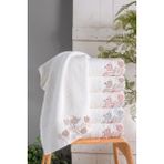 Fiesta Bambu 50X90 cm Süzine Bürümcük 3 D Nakışlı 6 Lı Kutulu El Yüz Havlusu - Beyaz - Açık Pembe