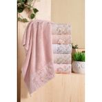 Fiesta Bambu 50X90 cm Süzine Bürümcük 3 D Nakışlı 6 Lı Kutulu El Yüz Havlusu - Pembe - Ekru