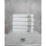 Fiesta Elite Krem El İşi 3D Nakışlı Pamuk 6 Adet 50x90 cm El Yüz Havlusu KUTULU - 50 x 90 cm - Açık Krem