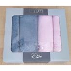 Fiesta Kısmi Kadife Jakarlı Hamam Takımı - 90 x 150 cm - 50 x 90 cm - Mavi - Pembe