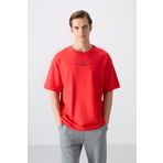 Fiesta Pamuklu Kalın Yumuşak Dokulu Oversize Fit Baskılı Erkek T-Shirt - 88321