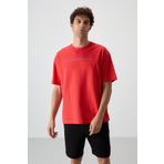 Fiesta Pamuklu Kalın Yüzeyi Dokulu Oversize Fit Baskılı Erkek T-Shirt - 88371