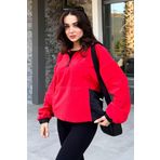Fiesta Yarım Fermuar Etek Ucu Büzgülü Dik Yaka Oversize Kadın Polar Sweatshirt - 97236