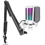 FIFINE Akış Oyun USB Mikrofon Seti, PS4/PS5'te PC Kondenser RGB Mikrofon, Müzik Kaydı için Tak ve Çalıştır, Çevrimiçi Oyun, Discord, Twitch, Pop Filtreli, Shock Mount-A6T Beyaz