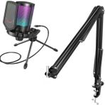 Fifine Ampligame A6V Siyah Rgb USB Oyuncu - Yayıncı Mikrofonu + Fifine Cs1 Masa Tipi Mikrofon Standı - Mikrofon Sehpası (35X35cm)