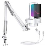 FIFINE Oyun PC USB Mikrofon Seti, Metal Bom Kollu Kondenser RGB Mikrofon, Sessiz, Kazanç Düğmesi, Kulaklık İzleme, PS4/PS5 için Akış Mikrofon Paketi, YouTube, Discord, Twitch-A8T Beyaz