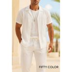 Fifty Color Erkek Beyaz Kısa Kollu Gömlek ve Pantolon Bürümcük Krinkıl Takım
