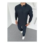 Fifty Color Kömür, Oversize/Geniş Kesim, Dokulu Kırışmaz, Ottoman Polo Yaka T-Shirt ve Eşofman Takım